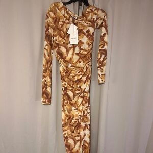 Nanushka Botanic Aquarelle Ruched Mesh Midi Dress NWT | Size Small